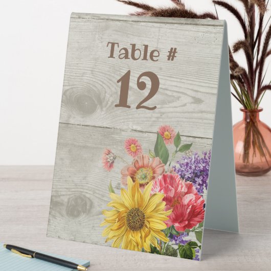 Plaque De Table Mariage Rustique Faux bois et fleurs (En SItu (Tableau))