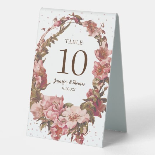 Plaque De Table Mariage rustique rose floral (Verso)