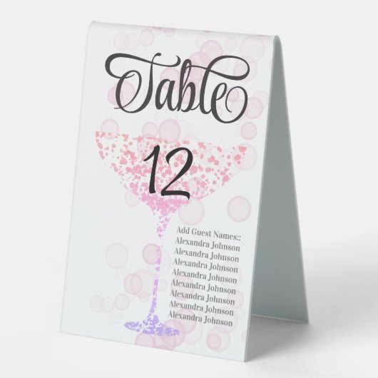 Plaque De Table Mariage simple Champagne Coupe Monogram tendance (Recto)