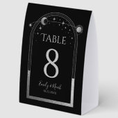 Plaque De Table Mariage Soleil Lune Étoiles Noir Argent Céleste (Recto)