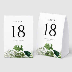 Plaque De Table Mariage Tropical Monstera Fleurs et Feuillage Aqua