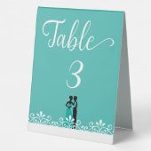 Plaque De Table Mariage Turquoise Blanc Élégant Mariage (Verso)