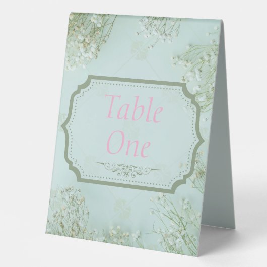 Plaque De Table Mariage Turquoise Fleurs blanches Pastel (Recto)