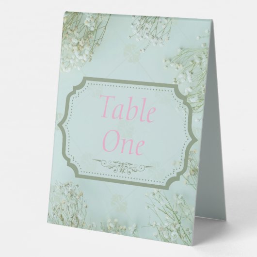 Plaque De Table Mariage Turquoise Fleurs blanches Pastel (Verso)
