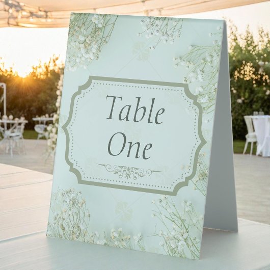 Plaque De Table Mariage Turquoise Fleurs blanches Pastel