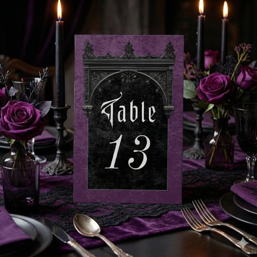 Plaque De Table Mariage Violet Gothique Corbeau Noir & Arche Noire