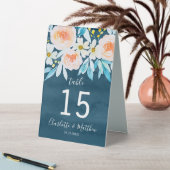 Plaque De Table Marine Bleu Aquarelle Florale Numéro Mariage (En SItu (Tableau))