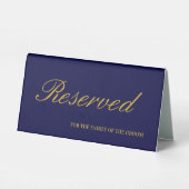 Plaque De Table Marine Blue & Gold Elegant Script Mariage Réservé  (Verso)