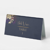 Plaque De Table Marine & Gold Velvet Luxe Mariage Script Botanique (Recto)
