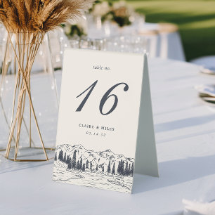 Plaque De Table Marine noire   Mountain Sketch Mariage Numéro de t