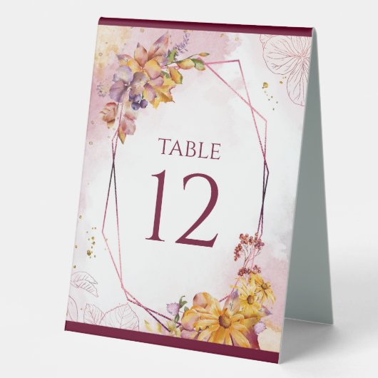 Plaque De Table Marsala Rose Gold Automne laisse un mariage élégan (Recto)