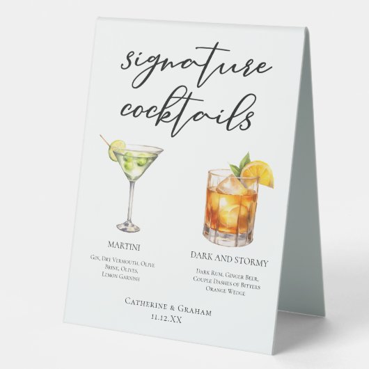 Plaque De Table Martini Dark & Stormy Signature Cocktails Menu (Recto)