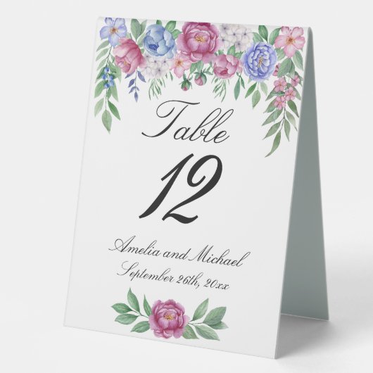Plaque De Table Mauve Blue Peonies Floral Mariage (Recto)