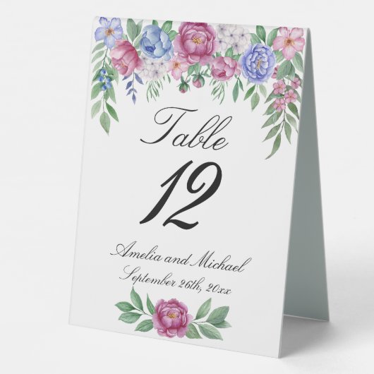 Plaque De Table Mauve Blue Peonies Floral Mariage (Verso)