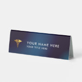 Plaque De Table Médecin élégant Navy Gold Caducée (Verso)