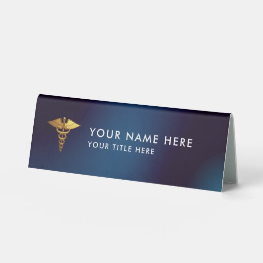 Plaque De Table Médecin élégant Navy Gold Caducée (Recto)