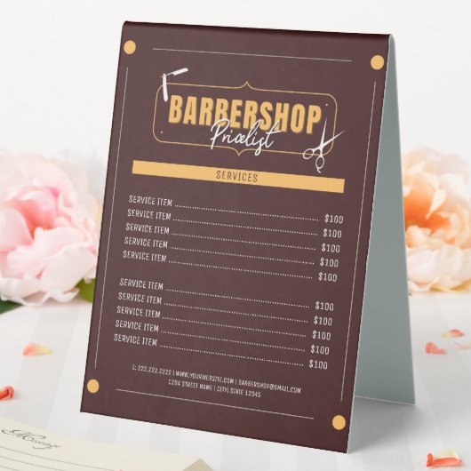 Plaque De Table Menu Barber Services Classic Barbershop (In SItu (Mariage))