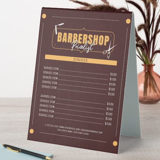 Plaque De Table Menu Barber Services Classic Barbershop (En SItu (Tableau))