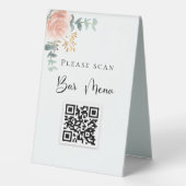 Plaque De Table Menu Barre Code QR bleu floral eucalyptus (Verso)