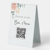 Plaque De Table Menu Barre Code QR bleu floral eucalyptus (Recto)