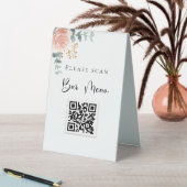 Plaque De Table Menu Barre Code QR bleu floral eucalyptus (En SItu (Tableau))