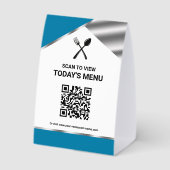 Plaque De Table Menu bleu code QR sans contact de restaurant (Verso)