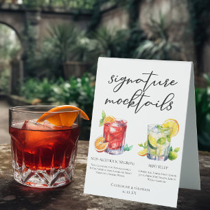 Plaque De Table Menu Chic de Mocktails de Mariage Negroni Mint Jul