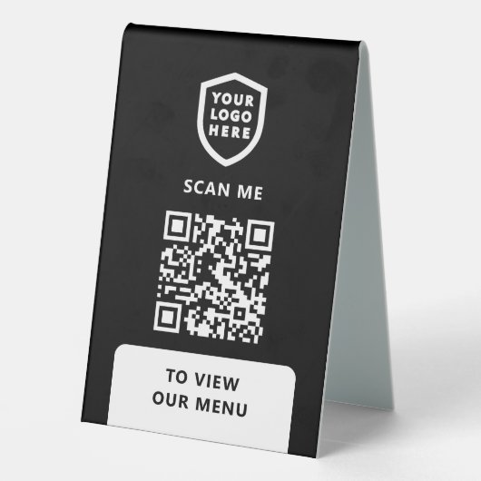 Plaque De Table Menu Code QR | Logo Blanc Table moderne Tente Sign (Verso)