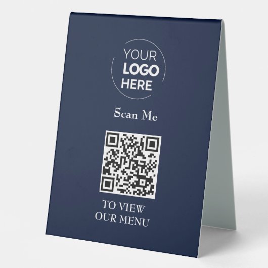 Plaque De Table Menu Code QR | Logo Marine bleu sans contact moder (Recto)