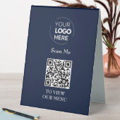 Plaque De Table Menu Code QR | Logo Marine bleu sans contact moder (En SItu (Tableau))