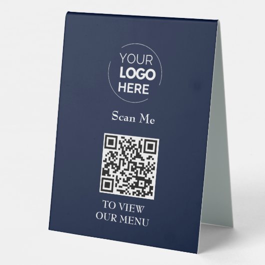 Plaque De Table Menu Code QR | Logo Marine bleu sans contact moder (Verso)