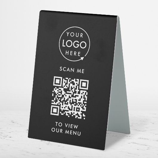 Plaque De Table Menu Code QR | Logo noir sans contact moderne