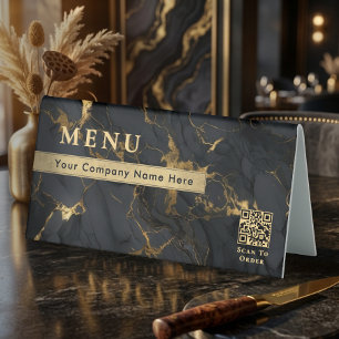 Plaque De Table Menu Code QR Marbre Or Brillant Agate Noir Luxe