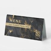 Plaque De Table Menu Code QR Marbre Or Brillant Agate Noir Luxe (Recto)