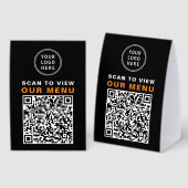 Plaque De Table Menu Code QR personnalisé Noir (Recto/verso)
