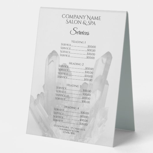 Plaque De Table Menu Crystals Spa Salon Services (Recto)