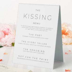 Plaque De Table Menu de baiser Réception de mariage noir et blanc