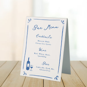 Plaque De Table Menu de bar bleu marine dessiné à la main de maniè
