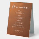 Plaque De Table Menu de bar Mariage Automnal Rustique Orange Brûlé (Recto)