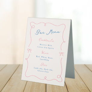 Plaque De Table Menu de bar rose et bleu dessiné à la main de mani