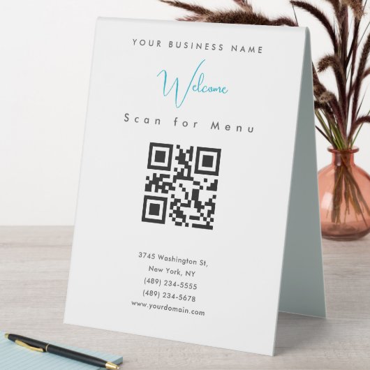 Plaque De Table Menu de code QR numérisable noir blanc professionn (En SItu (Tableau))