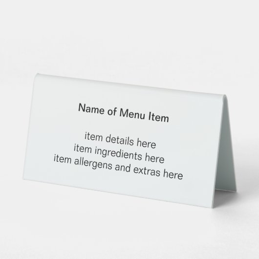 Plaque De Table Menu de description d'article simple en noir et bl (Recto)