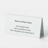 Plaque De Table Menu de description d'article simple en noir et bl (Verso)