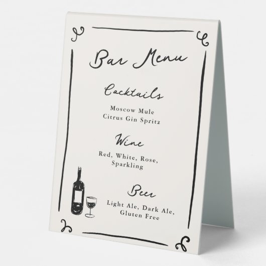 Plaque De Table Menu de la barre de la main dessinée (Verso)