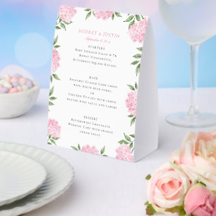 Plaque De Table Menu de mariage à bordure d'hortensia rose