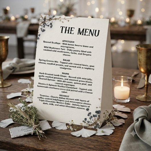 Plaque De Table Menu de mariage botanique moderne ,Menu de mariage