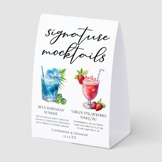 Plaque De Table Menu de mariage estival de mocktails signature de (Recto)