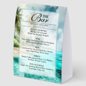 Plaque De Table Menu de mariage et bar à l'aquarelle de plage trop (Arrière)