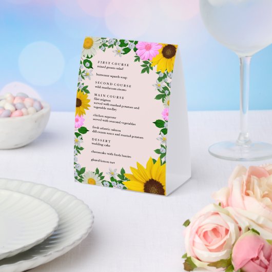 Plaque De Table Menu de mariage floral de tournesol rustique de ma (Insitu (mariage))