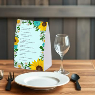 Plaque De Table Menu de mariage floral de tournesol rustique en ma